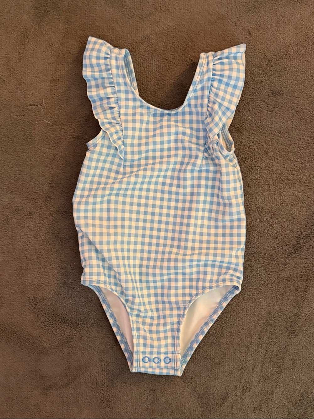 Carter's Blue and White Gingham Ruffle Strap One-Piece Swimsuit